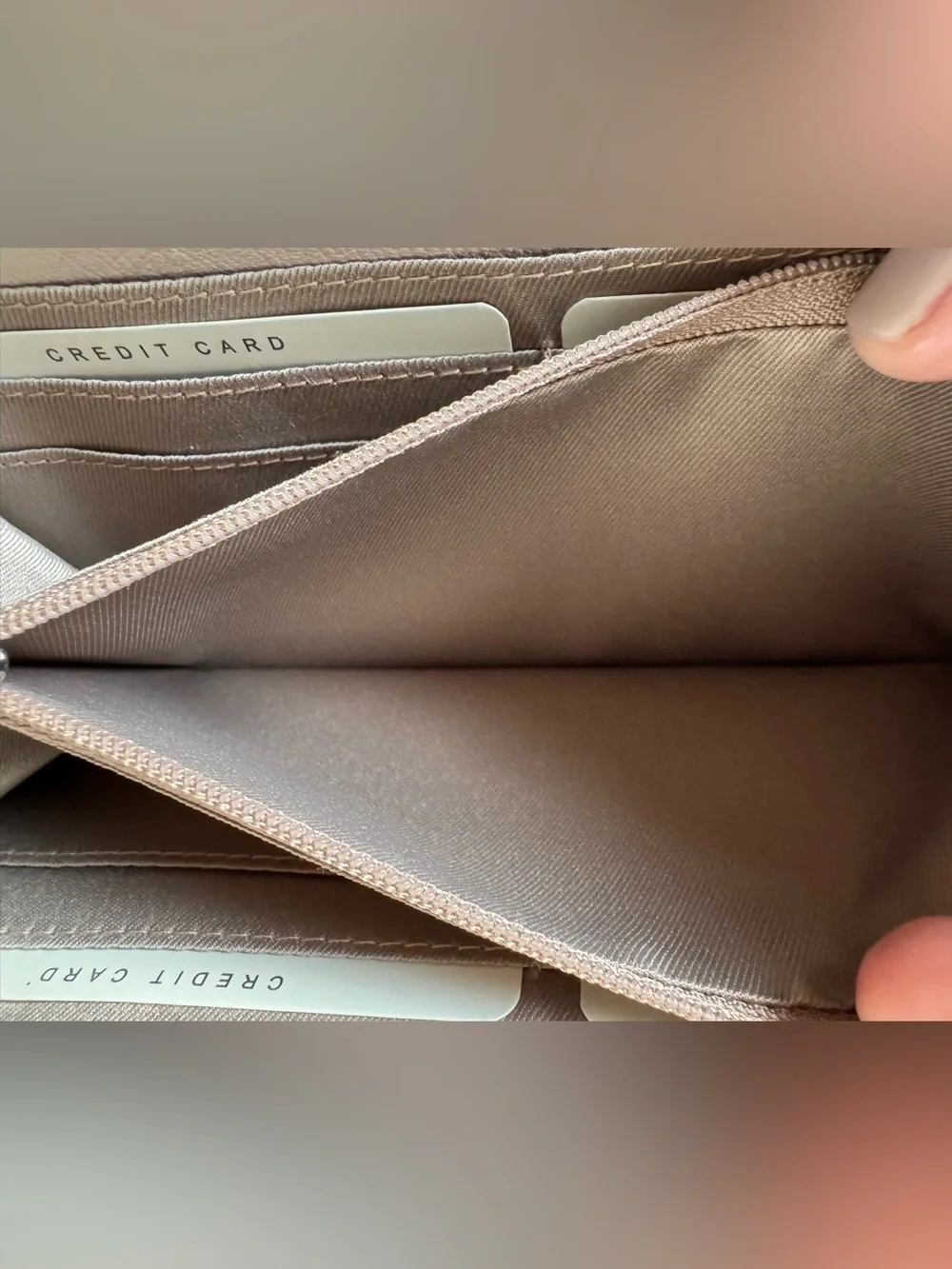 100% Genuine Leather Taupe Zip Around Wallet | Suede Scroll Design